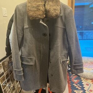 Comptoir Des Cotonniers Gray Pea Coat with Removable Fur Collar